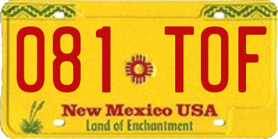 NM license plate 081TOF