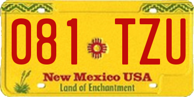 NM license plate 081TZU