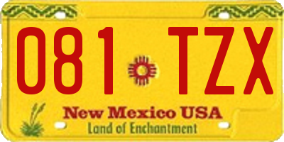 NM license plate 081TZX