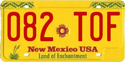 NM license plate 082TOF