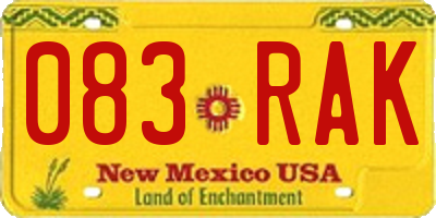 NM license plate 083RAK