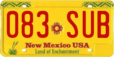 NM license plate 083SUB