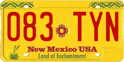 NM license plate 083TYN