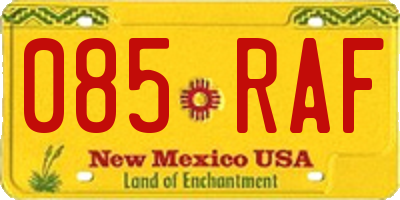 NM license plate 085RAF