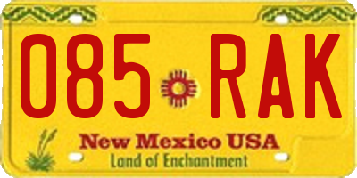 NM license plate 085RAK