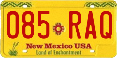 NM license plate 085RAQ