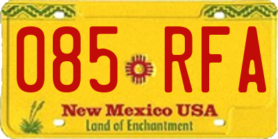 NM license plate 085RFA