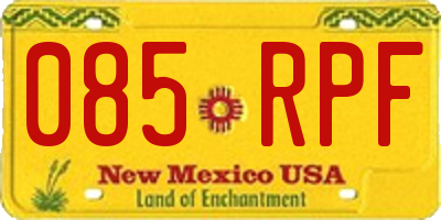 NM license plate 085RPF