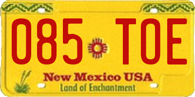 NM license plate 085TOE