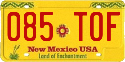 NM license plate 085TOF