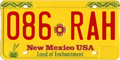 NM license plate 086RAH