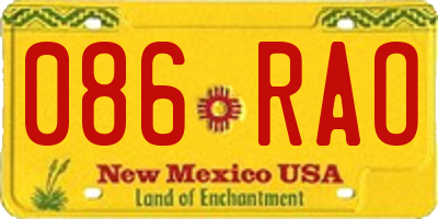 NM license plate 086RAO