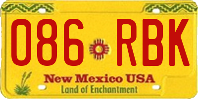NM license plate 086RBK