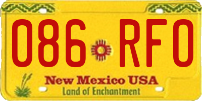 NM license plate 086RFO