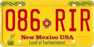NM license plate 086RIR