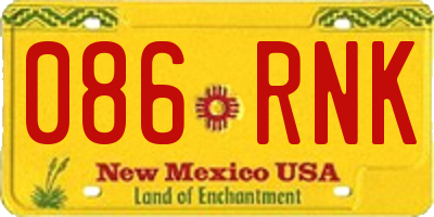 NM license plate 086RNK
