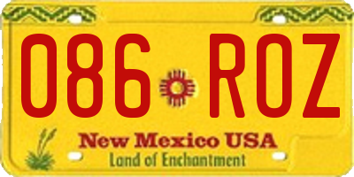 NM license plate 086ROZ