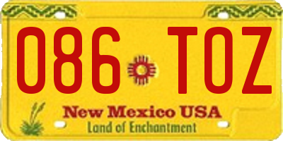 NM license plate 086TOZ