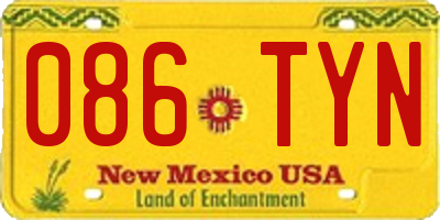 NM license plate 086TYN