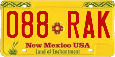 NM license plate 088RAK