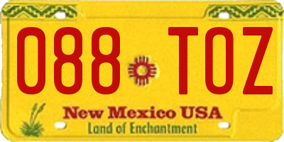 NM license plate 088TOZ