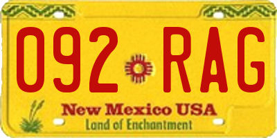 NM license plate 092RAG