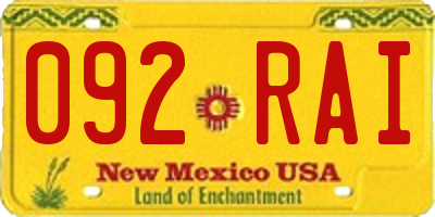 NM license plate 092RAI