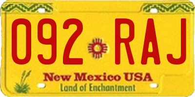 NM license plate 092RAJ