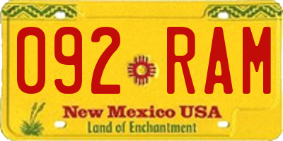 NM license plate 092RAM