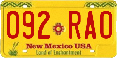 NM license plate 092RAO