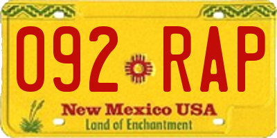 NM license plate 092RAP