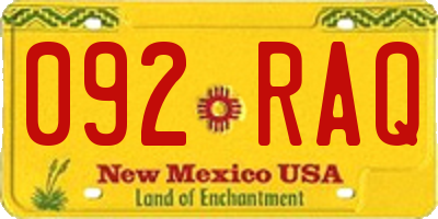 NM license plate 092RAQ