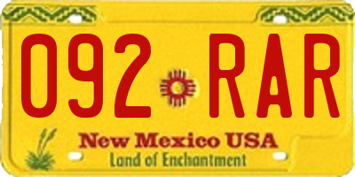 NM license plate 092RAR