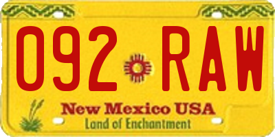 NM license plate 092RAW