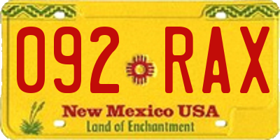 NM license plate 092RAX