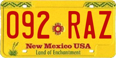 NM license plate 092RAZ