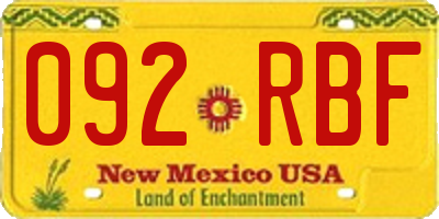 NM license plate 092RBF