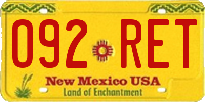 NM license plate 092RET