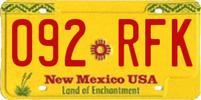 NM license plate 092RFK
