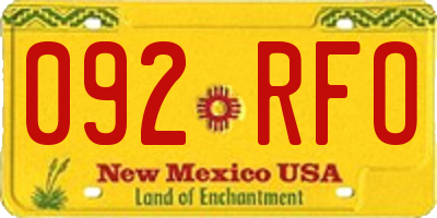 NM license plate 092RFO