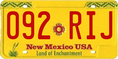 NM license plate 092RIJ