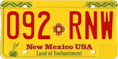NM license plate 092RNW