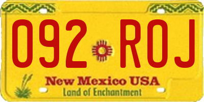 NM license plate 092ROJ