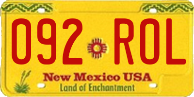 NM license plate 092ROL