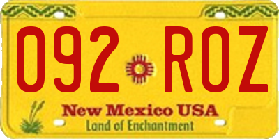 NM license plate 092ROZ