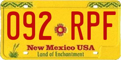 NM license plate 092RPF