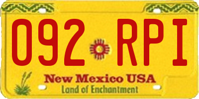 NM license plate 092RPI