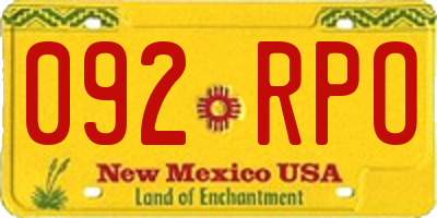 NM license plate 092RPO