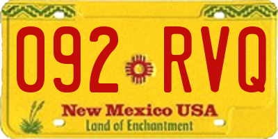 NM license plate 092RVQ
