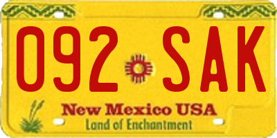 NM license plate 092SAK